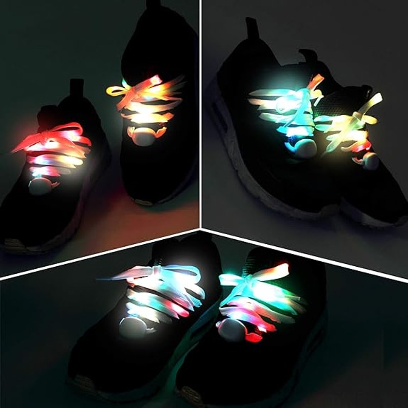 2 Pairs New Light Up Shoelaces, 3 Modes 7 Colors Flashing Colorful Shoestrings