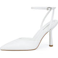 Modatope Womens Size 7 White Faux Leather Closed Toe Ankle Strap 4" Heel Shoes