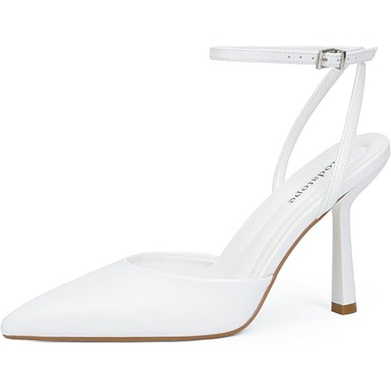 Modatope Womens Size 7 White Faux Leather Closed Toe Ankle Strap 4" Heel Shoes