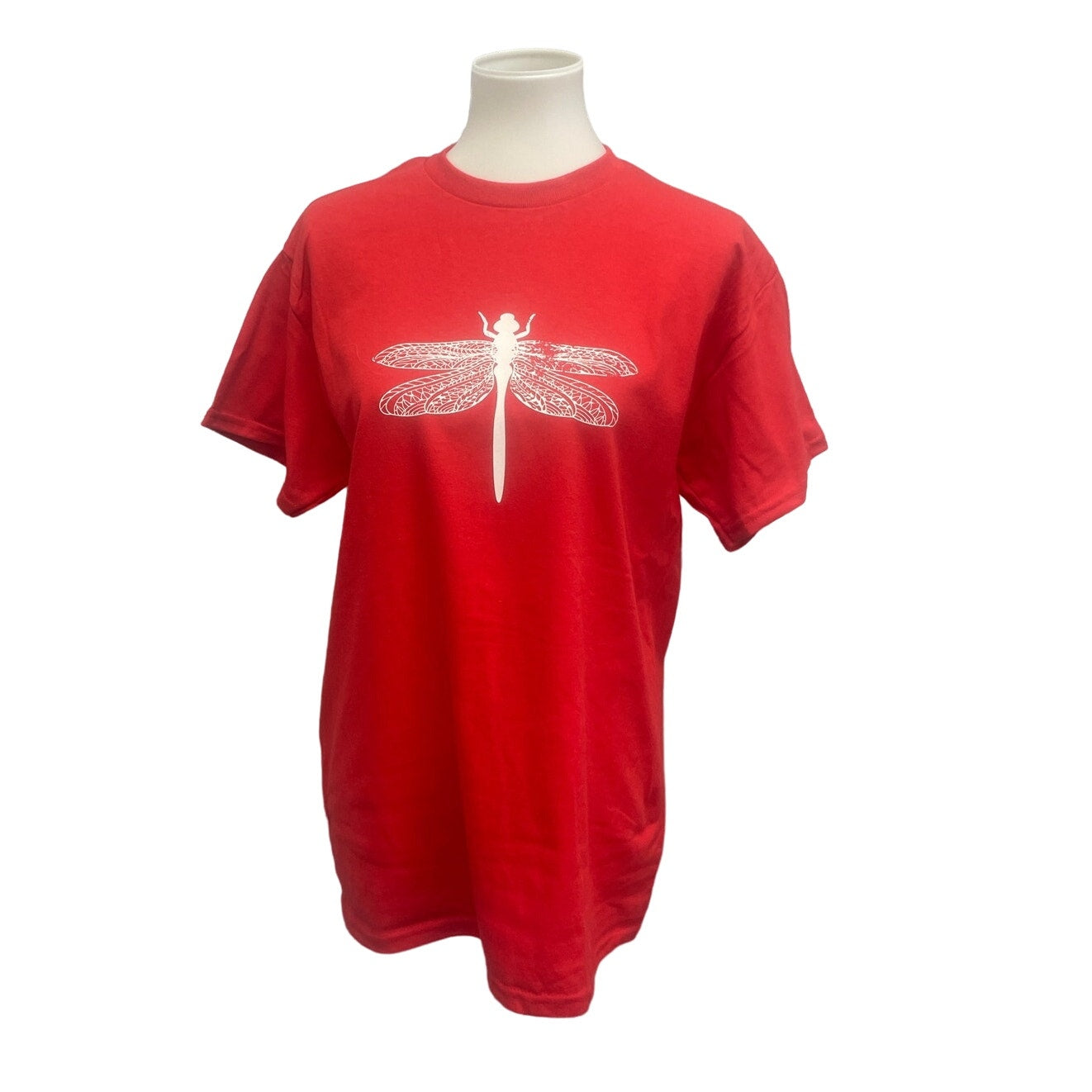 Hand Printed Unisex Medium Dragonfly 100% Cotton Crew Neck Short Sleeve Tee