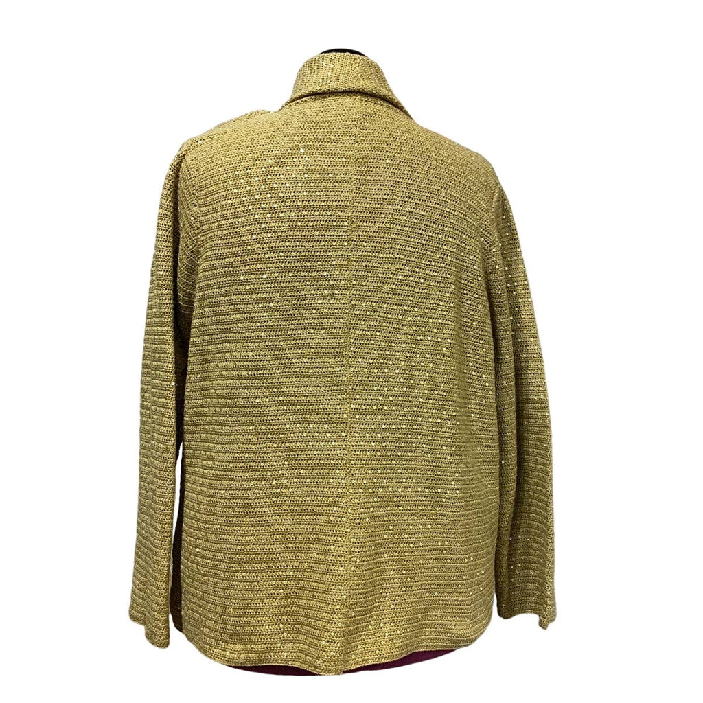 Jones New York Signature Woman 2X Gold Sequin Cotton Blend Knit Sweater Blazer