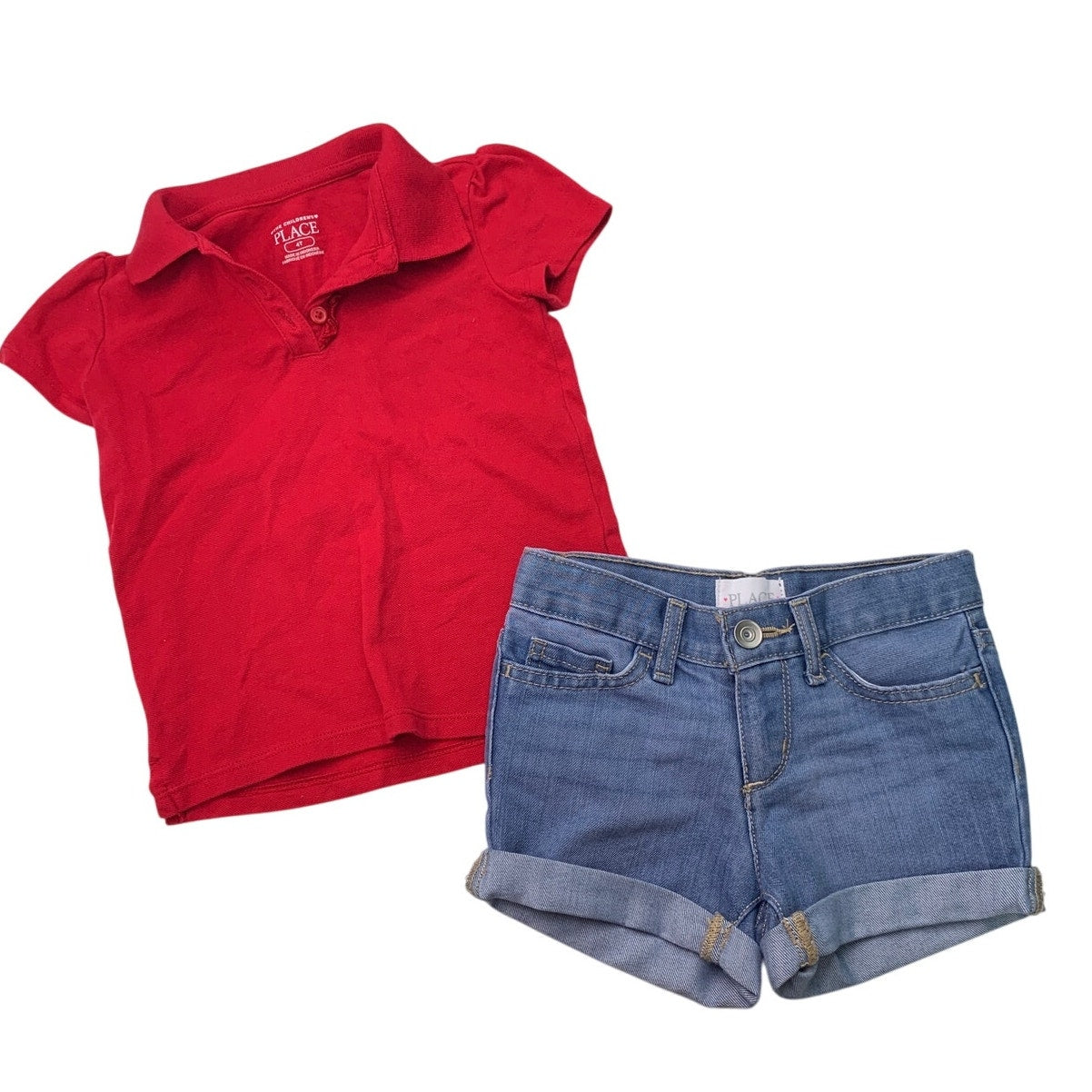 The Children's Place Girls Size 4 Short Sleeve Polo Shirt Denim Midi Shorts