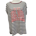 Hand Printed Upcycled Womens XL In My Girl Mom Era Striped Short Sleeve Tee