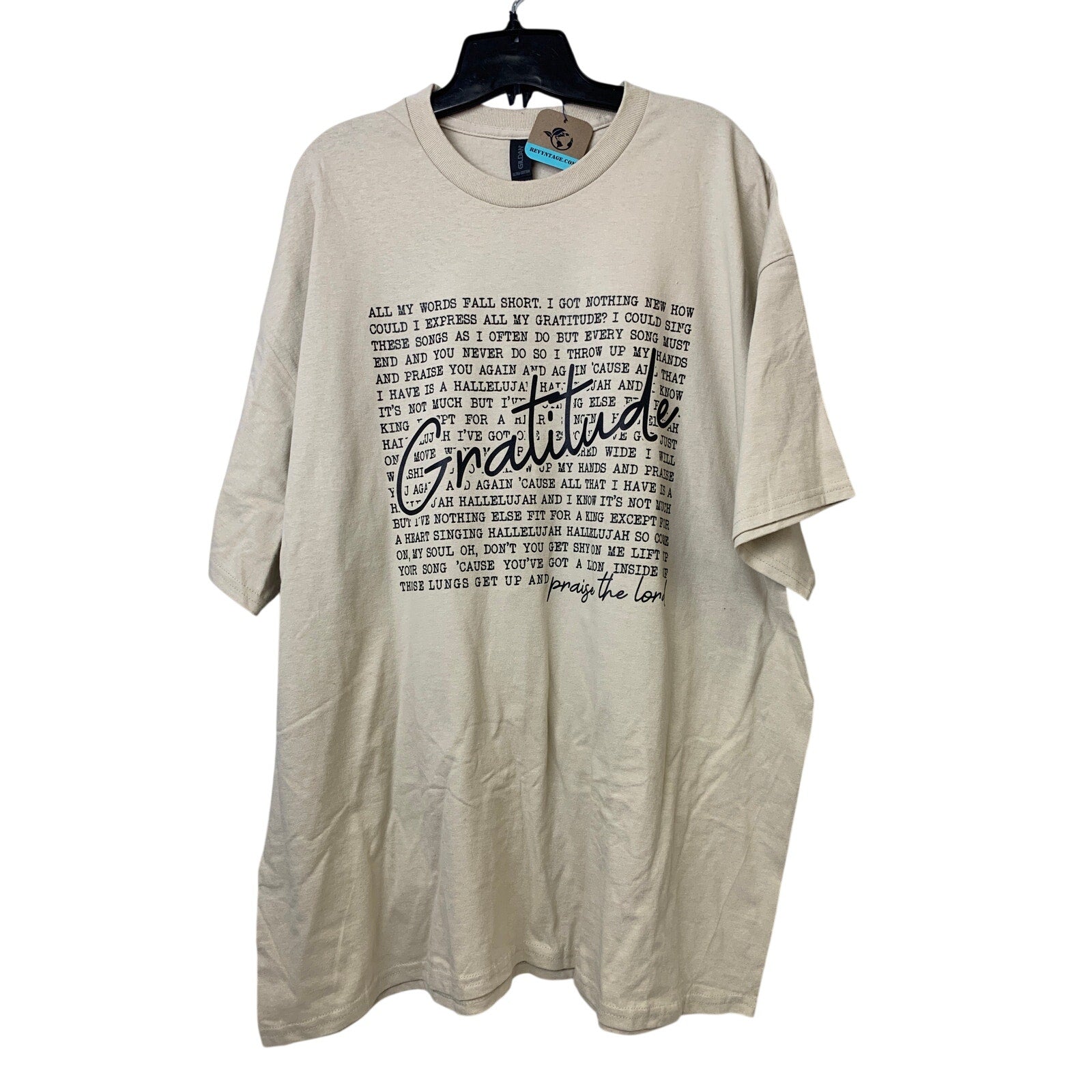 New Hand Printed Mens 2XL Tan Gratitude Bible Quote Short Sleeve Cotton Tee
