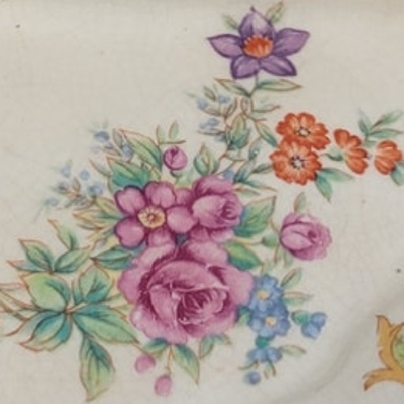Vintage Made In Japan Floral Fine China Hand Painted Divided Plate Dish w Handle