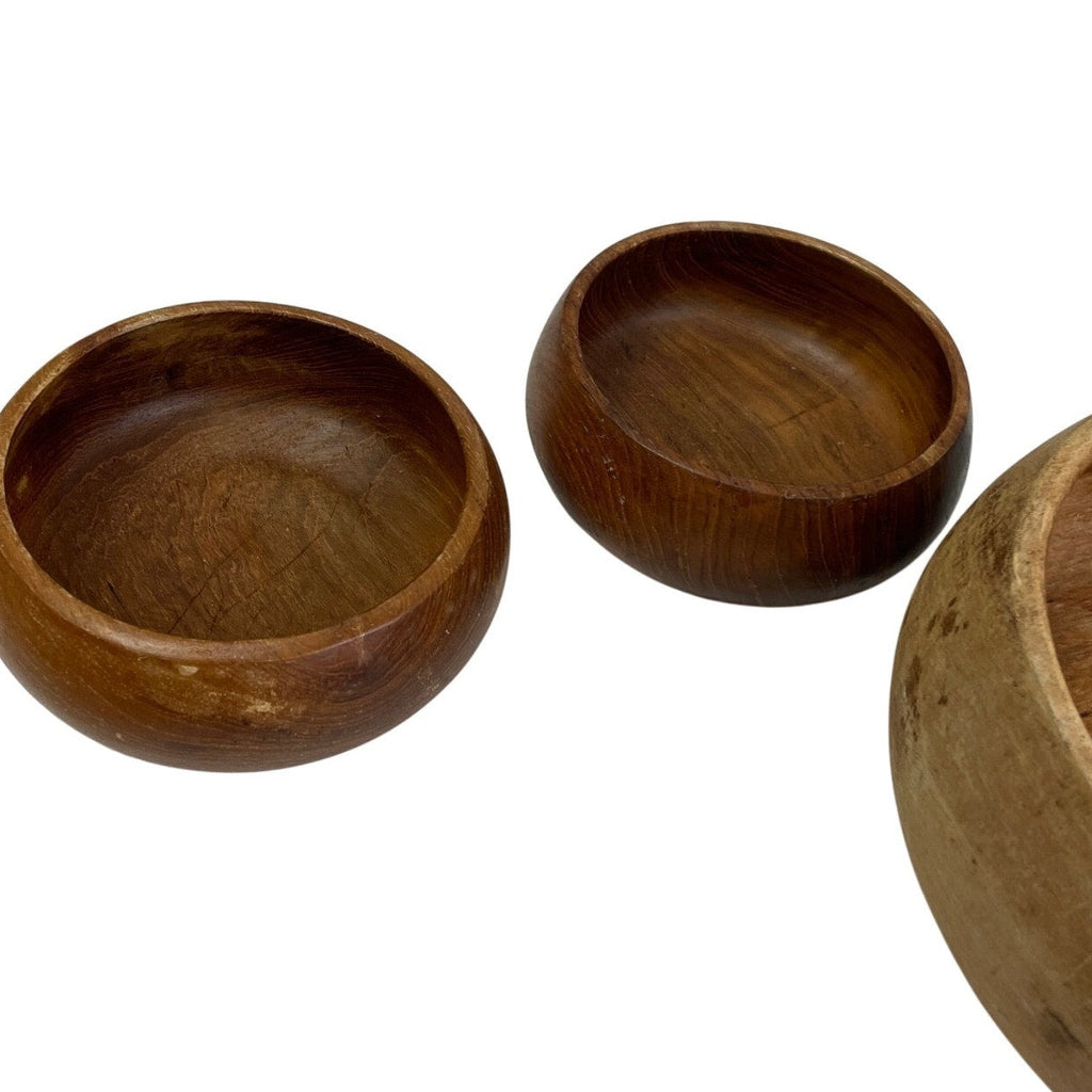 Set of 4 Vintage Rounded Edges Walnut Wood Serving Salad Bread Fruit Bowls