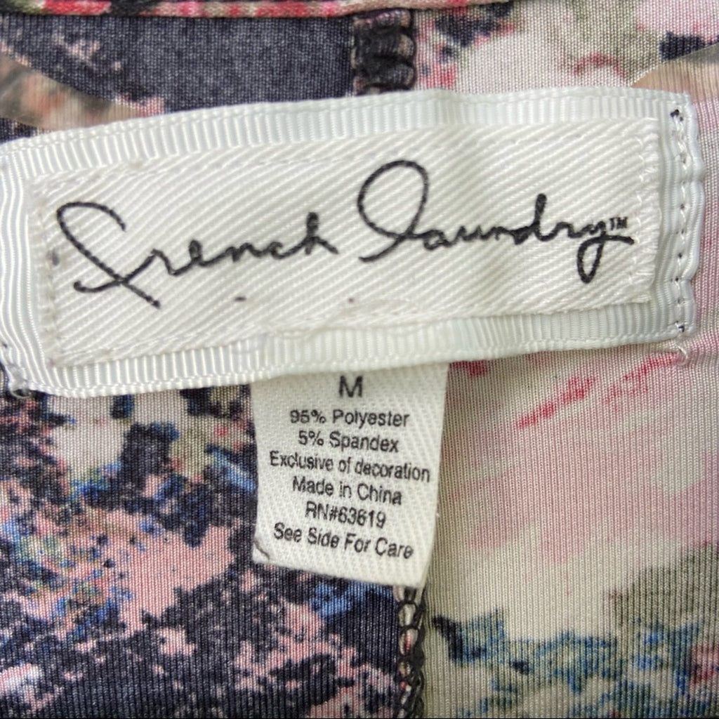 French Laundry Womens Medium Floral Fringe Short Sleeve Open Front Cardigan