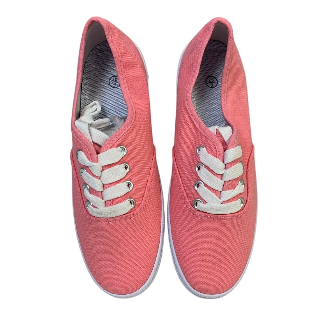 Womens Size 6 Pink Sneaker Lace Up Low Top Closed Round Toe Canvas Shoes