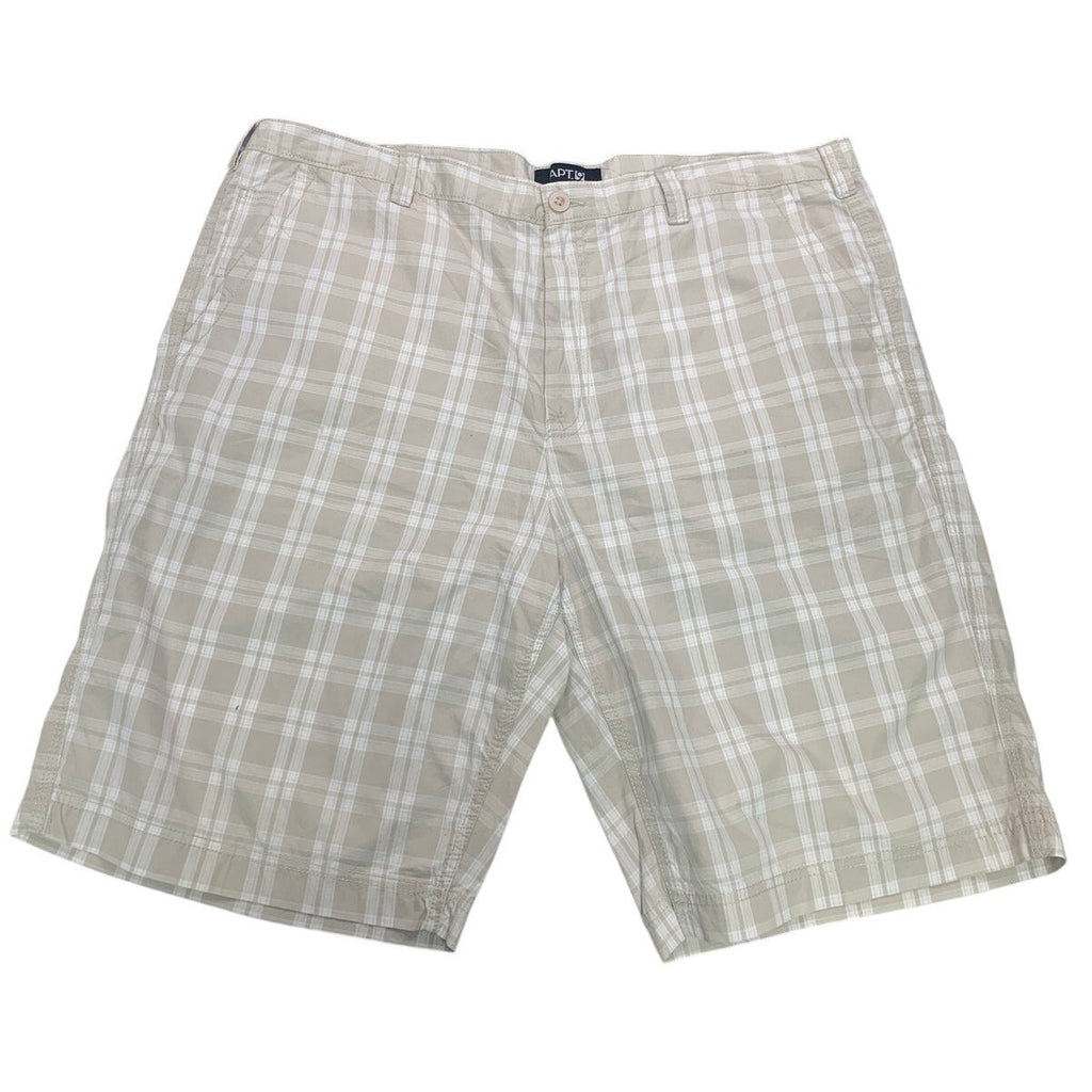 Apt 9 Mens Size 42 100% Cotton Beige Brown Plaid Multi Pocket Bermuda Shorts
