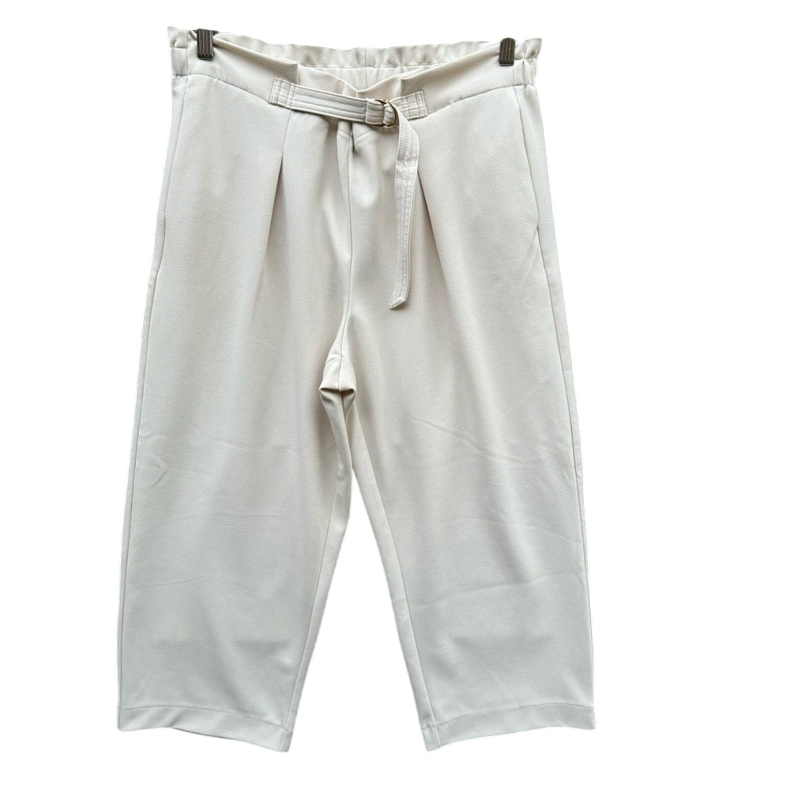 DKNY Womens Large PolySpandex Pleated Front Belted Capri Pants w Pockets