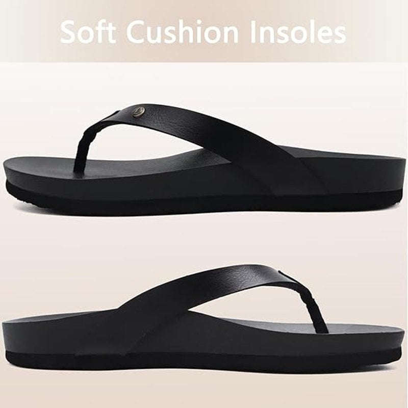 Oncai Womens Size 8 Black Sandals Open Round Toe Flip Flop Slip On Shoes