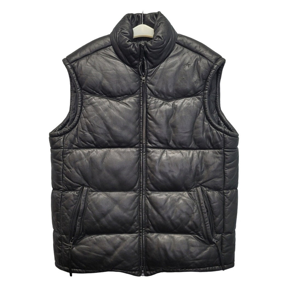 AX Armani Exchange Mens Medium Black Genuine Leather Zip Up Puffer Vest