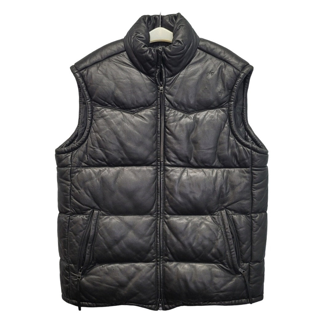 AX Armani Exchange Mens Medium Black Genuine Leather Zip Up Puffer Vest