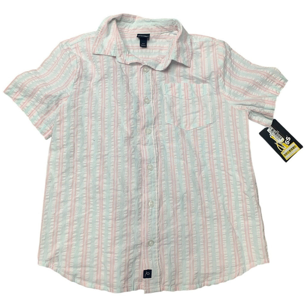 New Art Class Boys Medium Pastel Stripe Short Sleeve 100% Cotton Button Up Shirt