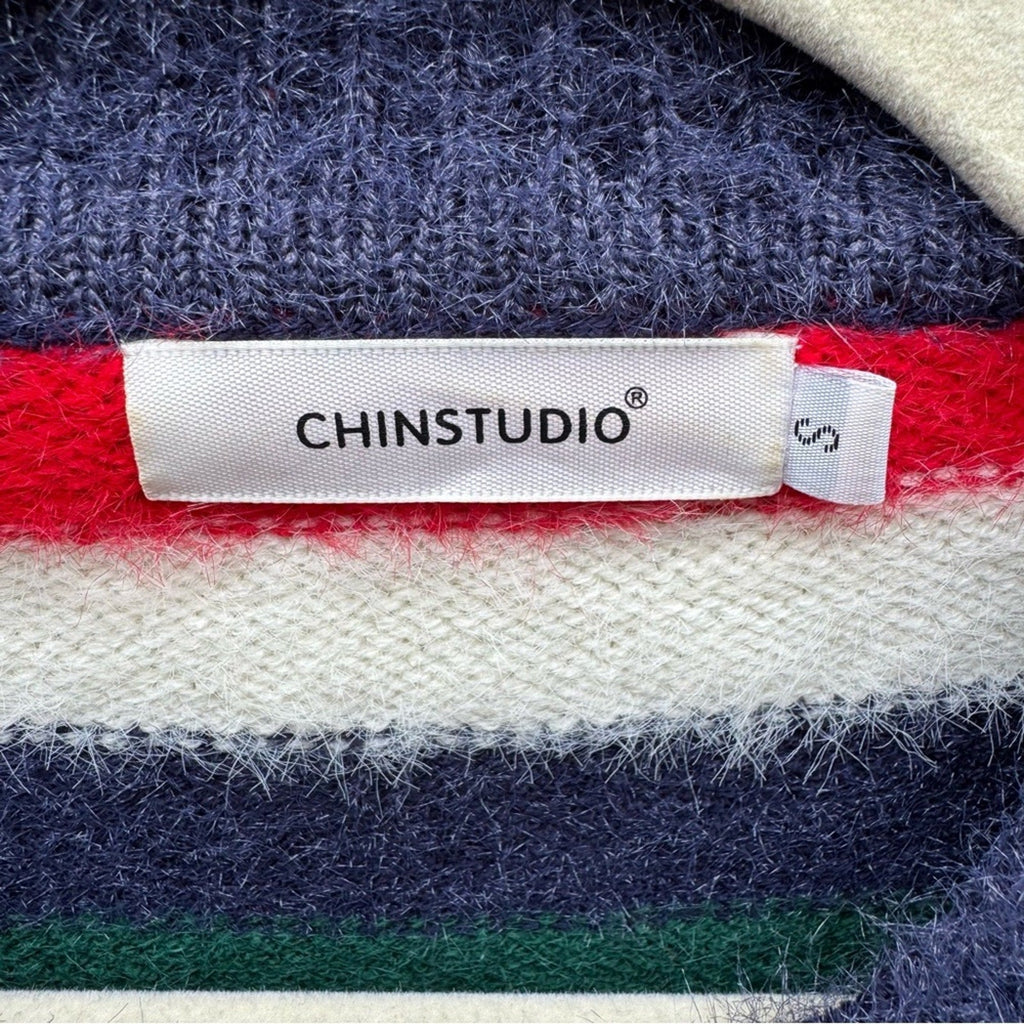 ChinStudio Womens Small Long Sleeve Striped Fuzzy Oversized Knit Sweater