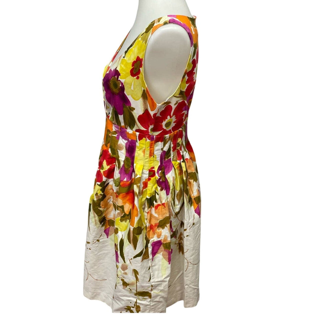 Dress Barn Size 10 V-Neck Cotton Blend Fit & Flare Sleeveless Floral Midi Dress
