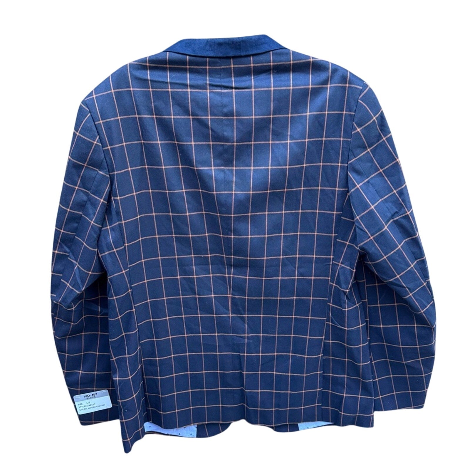 NWT New WD-NY Mens Large Navy Blue Orange Plaid 2 Button PolyCotton Blazer