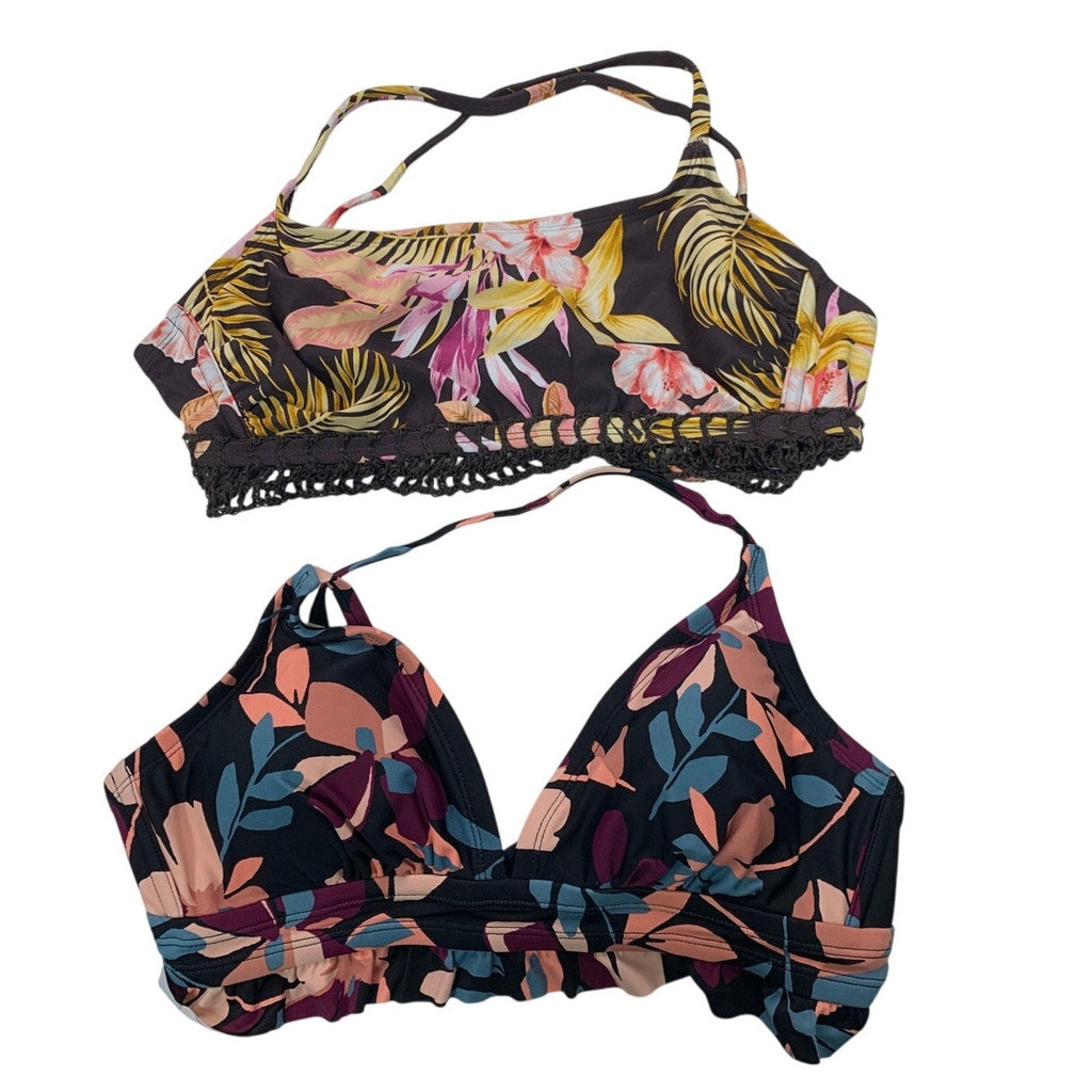 Lot of 2 New Kona Sol Xhilaration Womens D/DD Floral Swim Bikini Tops ONLY