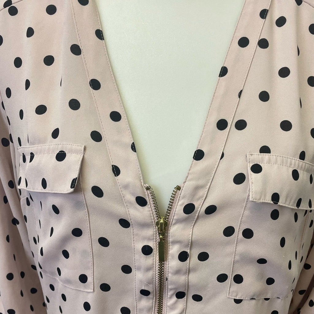 Lot of 2 Express Large Long Tabbed Sleeves Polyester 1/4 Zip V-Neck Blouses Tops