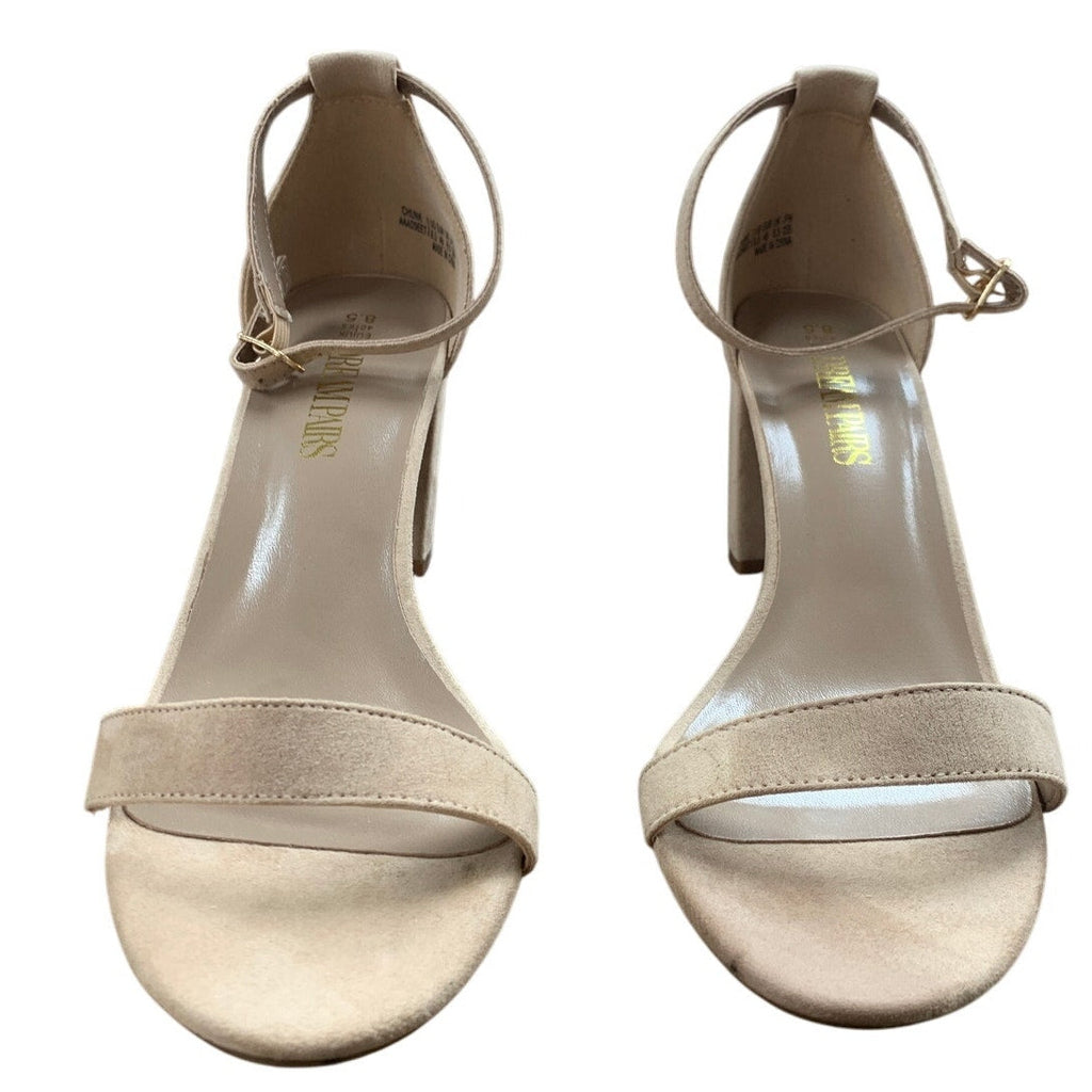 Dream Pairs Womens 8.5 Tan Faux Suede 3" Block Heel Open Toe Ankle Strap Shoes