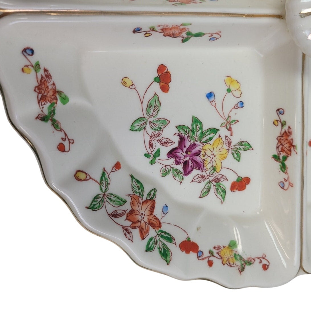 Vintage Made In Japan Floral Fine China Hand Painted Divided Plate Dish