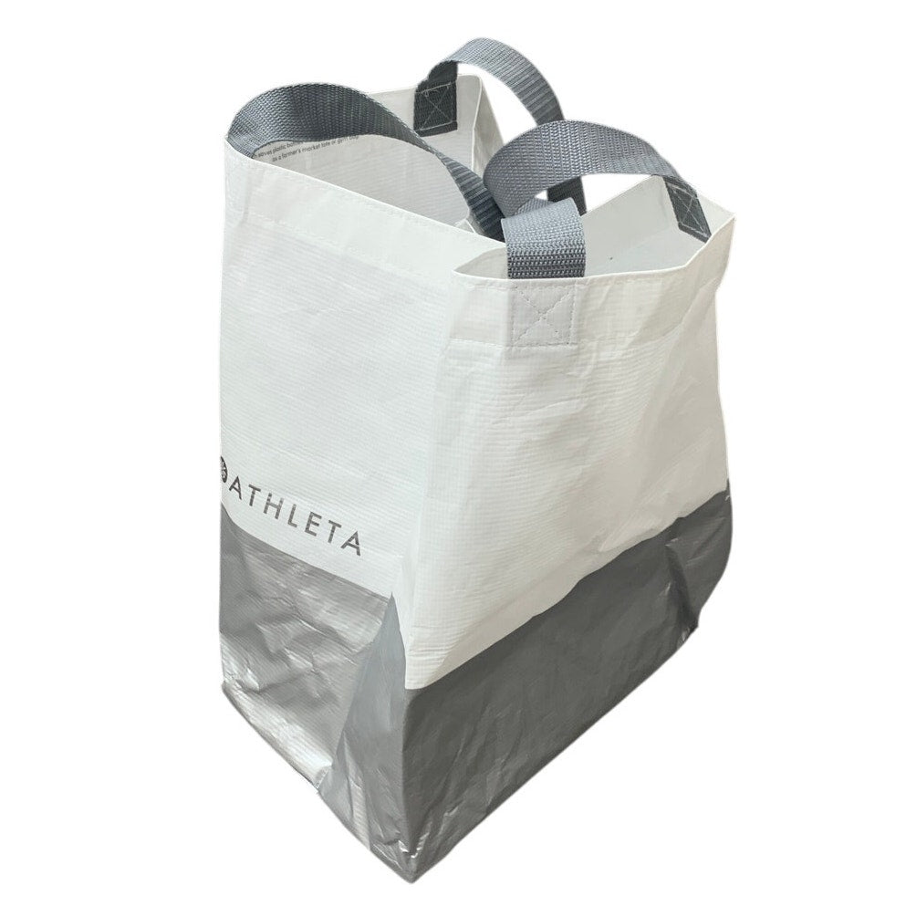 Athleta Recycled Plastic Silver White Reuseable Double Handle Shopper Tote Bag