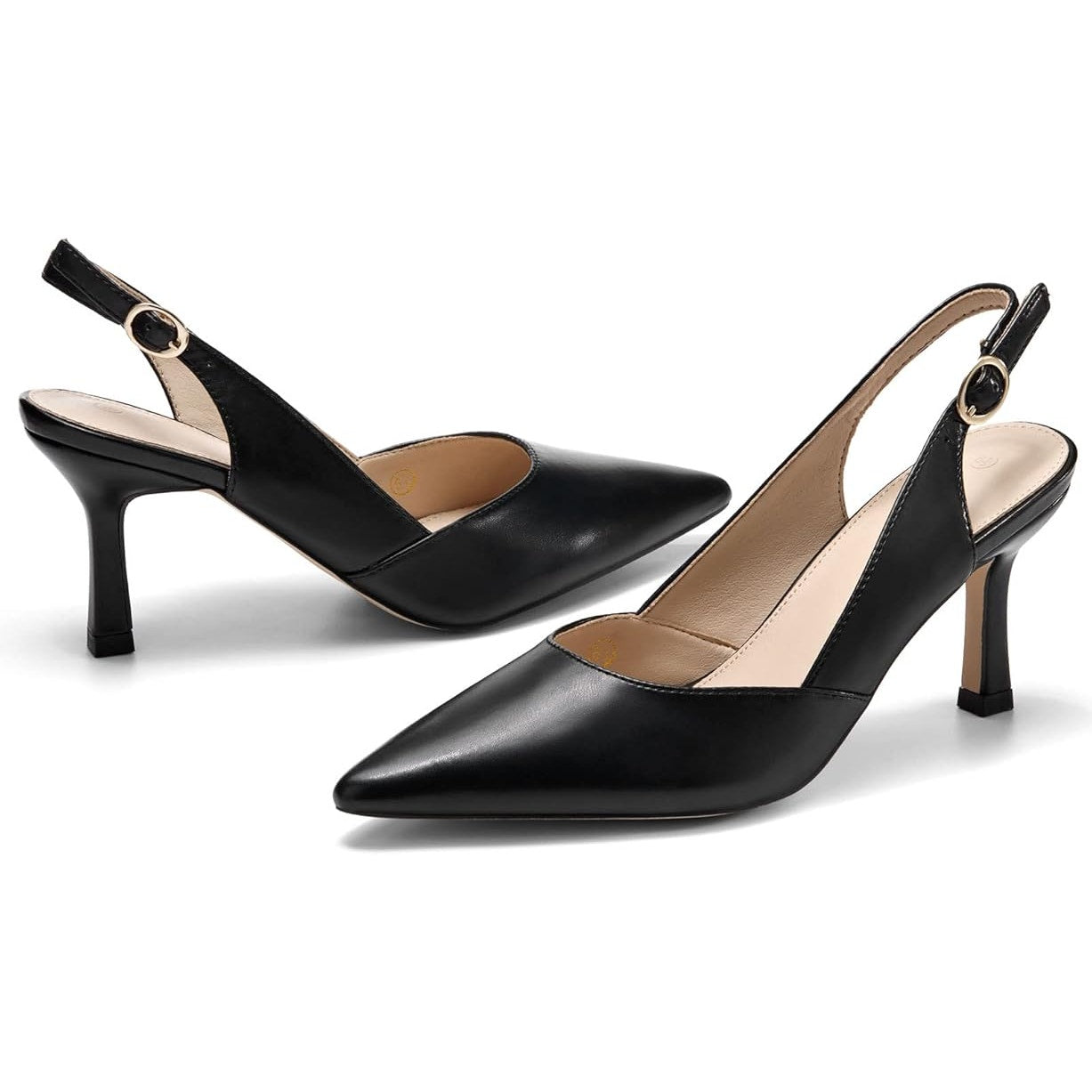 Rilista Womens Size 9.5 Black 3.5" Heel Slingback Pointed Closed Toe Pumps Shoes