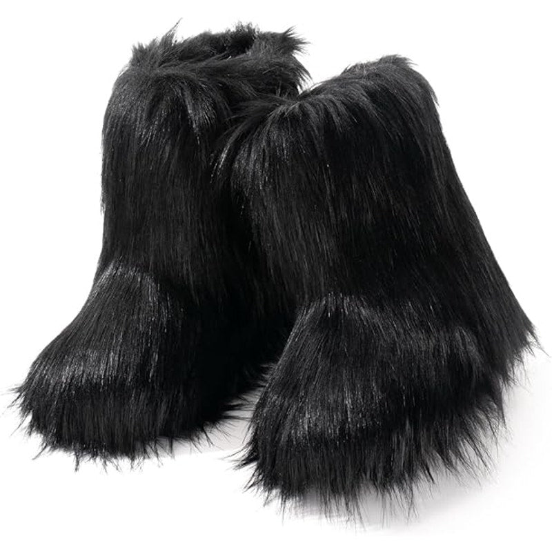 IXU Womens Size 8.5 Black Faux Furry Round Toe Winter Comfy Plush Warm Boots