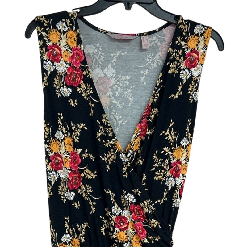 Laurie Felt Womens Medium Black Deep V Floral Sleeveless Jumpsuit w Tie Belt