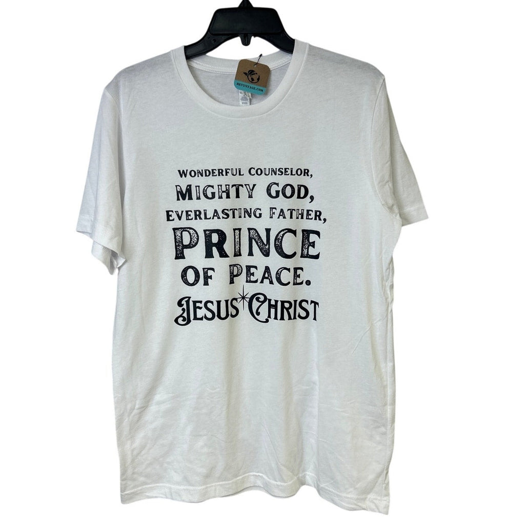 New Hand Printed Mens Large Wonderful Counselor Mighty God Jesus Christ T Shirt