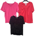 Lot of 3 Womens XL Black Polka Dot Solid Pink Short Sleeve Summer Tops Shirts