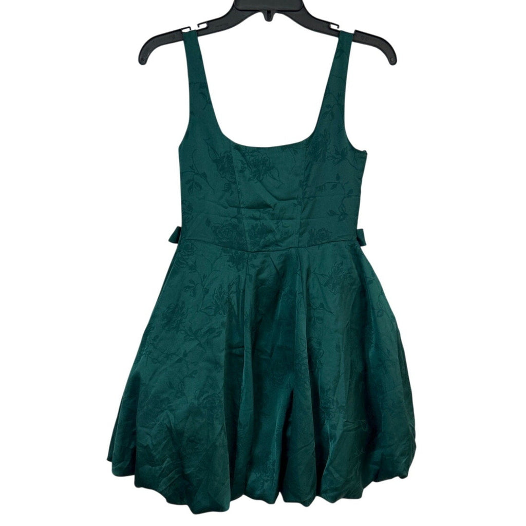 New Francescas Womens Small Emerald Green Jacquard Strappy Mini Bubble Dress