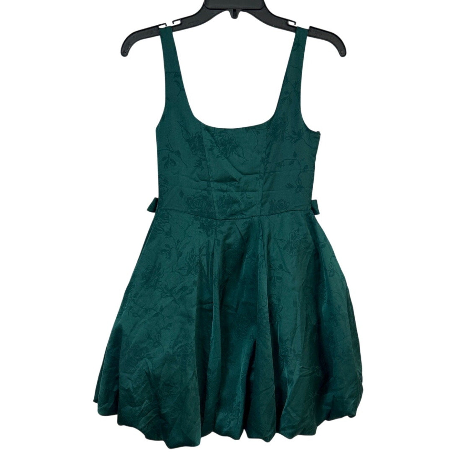 New Francescas Womens Small Emerald Green Jacquard Strappy Mini Bubble Dress