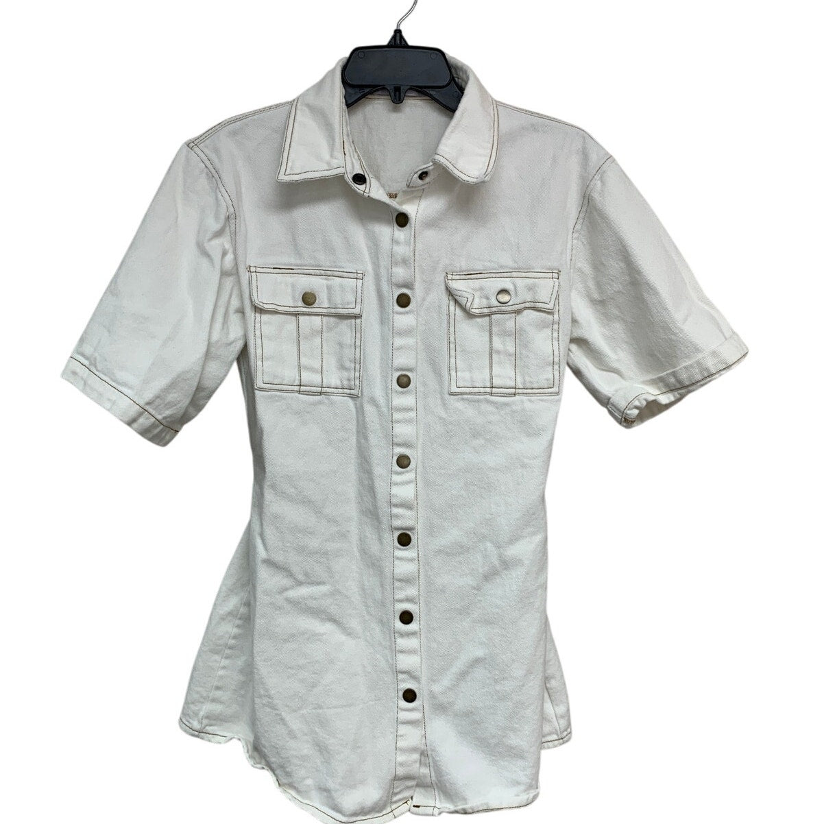 Petal & Pup Womens Size 4 White Hailey Short Sleeve Snap Up Denim Mini Dress