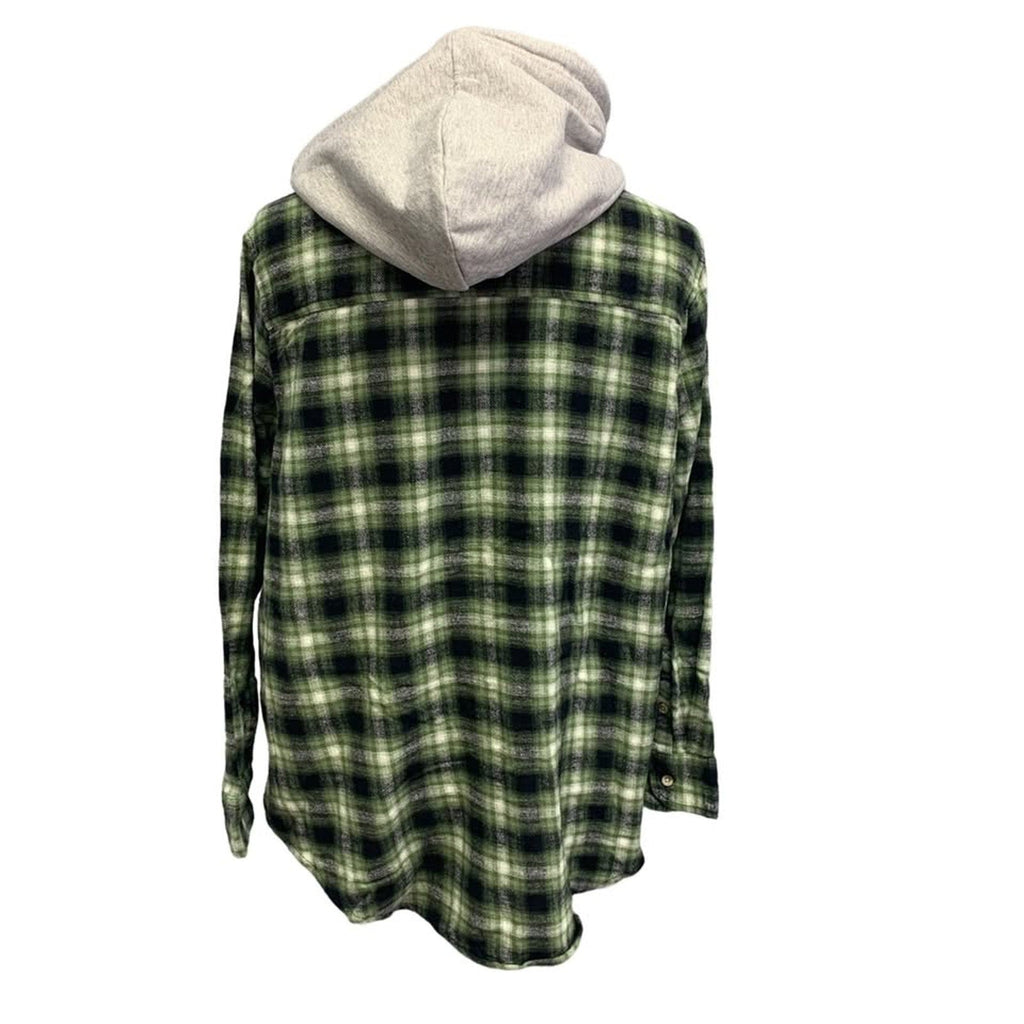 New Hand Printed Women XL Red Cardinal Bird Plaid Flannel Long Sleeve Hoodie