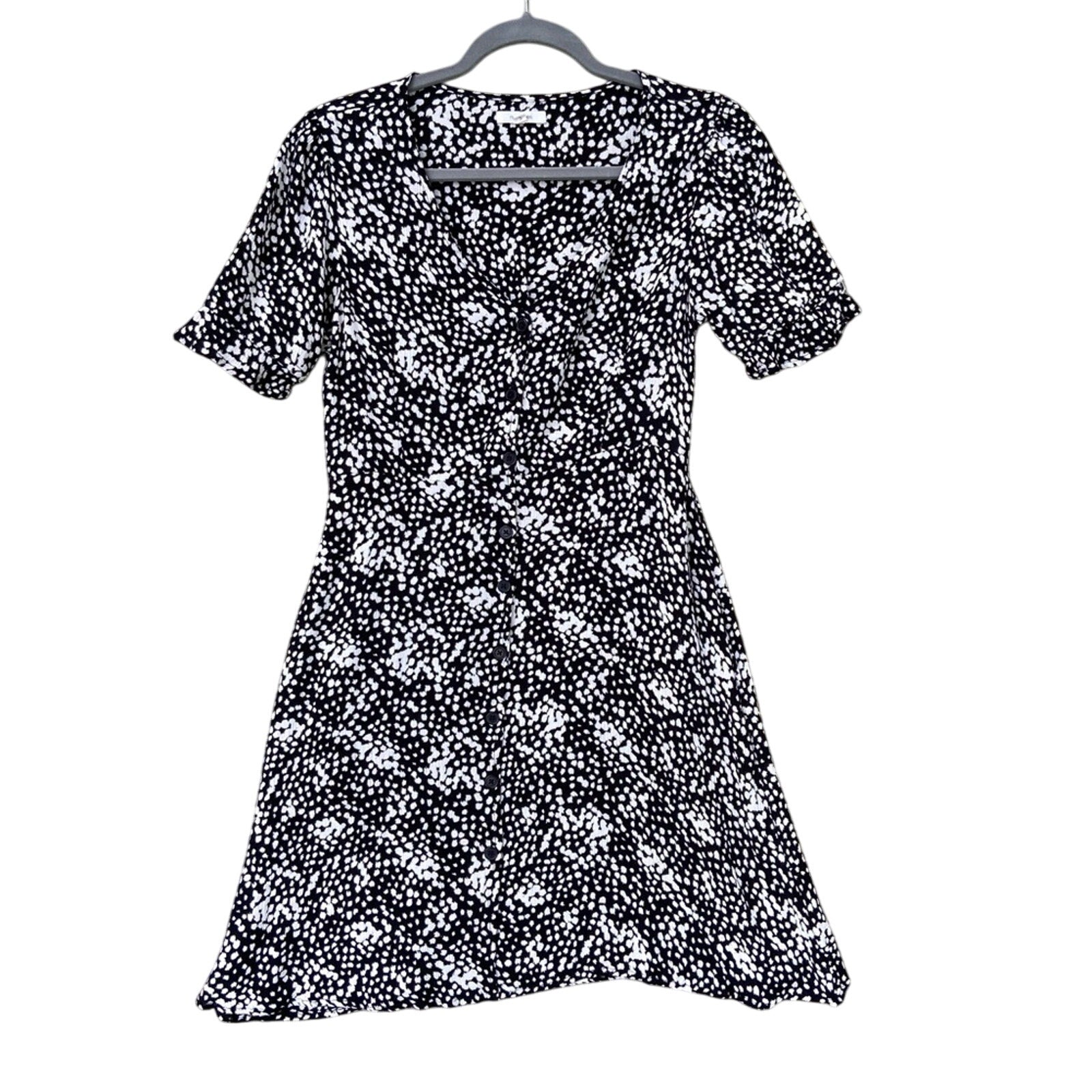 Maurices Womens Small Short Sleeve Black Dot Button Front A Line Dress w Pockets