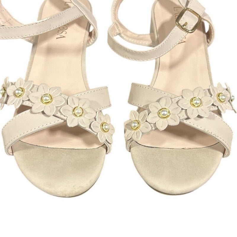 Laurmosa Girls Size 4 Pinky Tan Open Toe 1" Heel Wedding Fancy Sandal Shoes