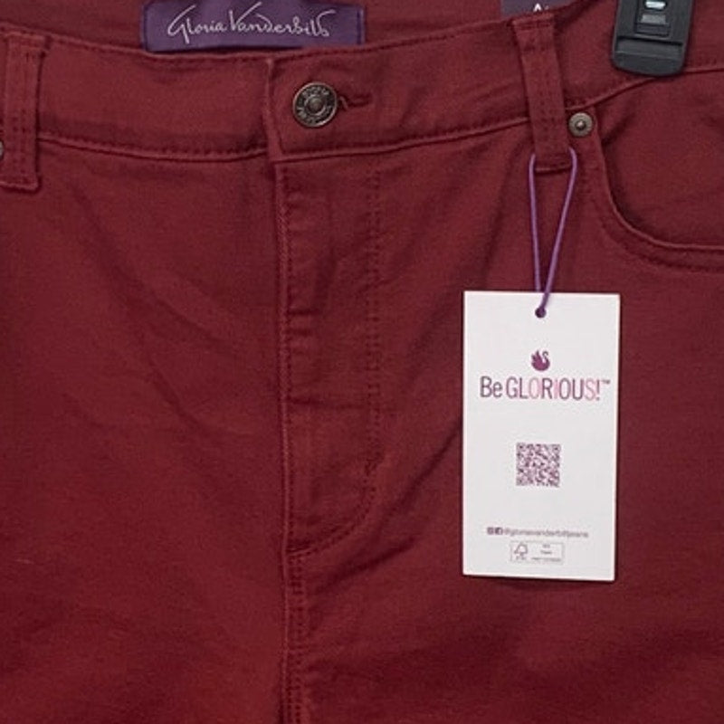 NWT Gloria Vanderbilt Womens Size 12 Amanda Deep Red Slimming Denim Cotton Jeans