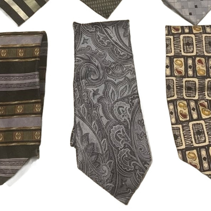 Lot of 6 Green Silver Polka Dot Stripe Geometric Vintage & Newer Mens Neck Ties