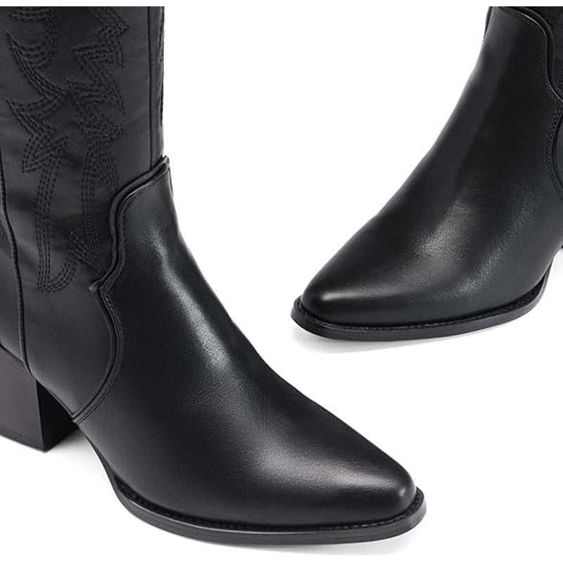 Dream Pairs Womens Size 6.5 Black Pull On Zipper Chunky 3" Heel Cowboy Boots