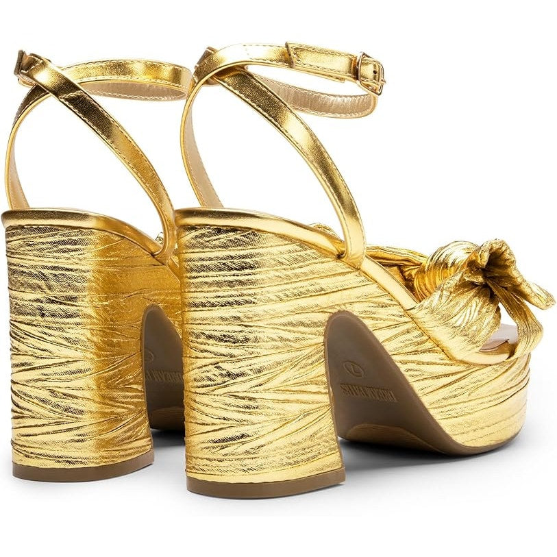 New Dream Pairs Womens 9.5 Gold 4.5" Platform Heel Ankle Strap Open Toe Shoes