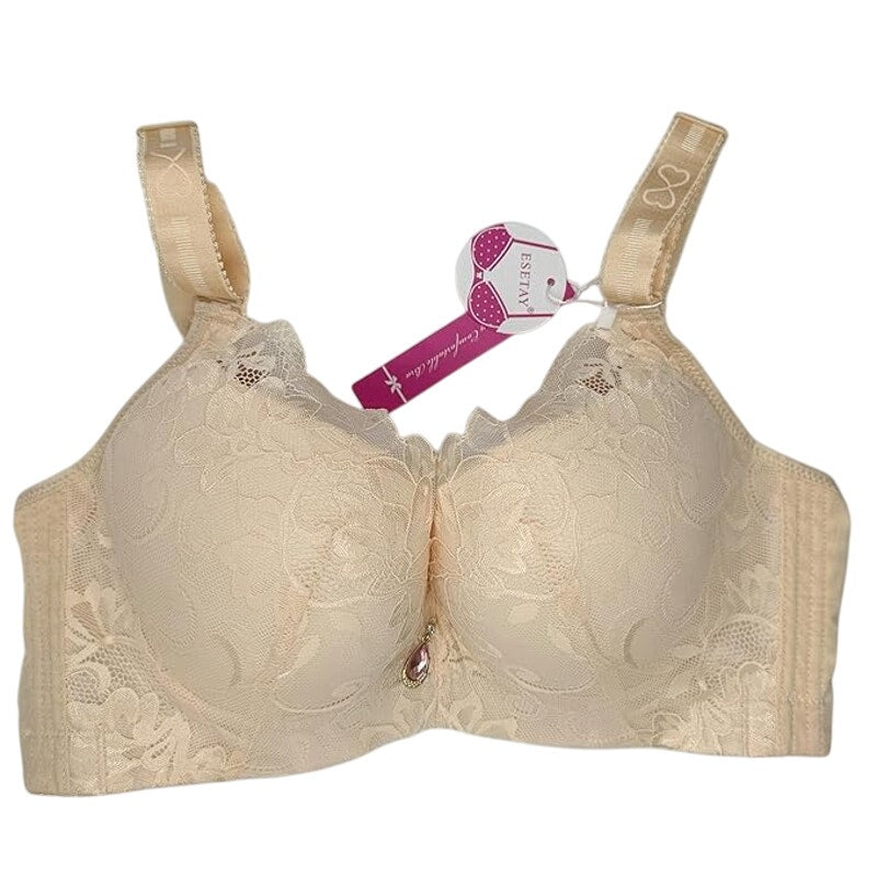 NWT New Esetay Womens Size 44DD Floral Lace Lined Underwire Thin Strap Bra