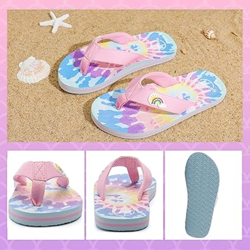 Saidoteto Toddler Girls Size 7 Rainbow Color Burst Slide On  Flip Flops Sandals