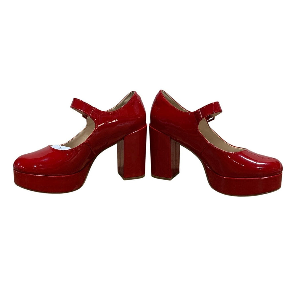 Coutgo Womens Size 9 Red 4" Heels Mary Jane Round Closed Toe Buckle Strap Shoes