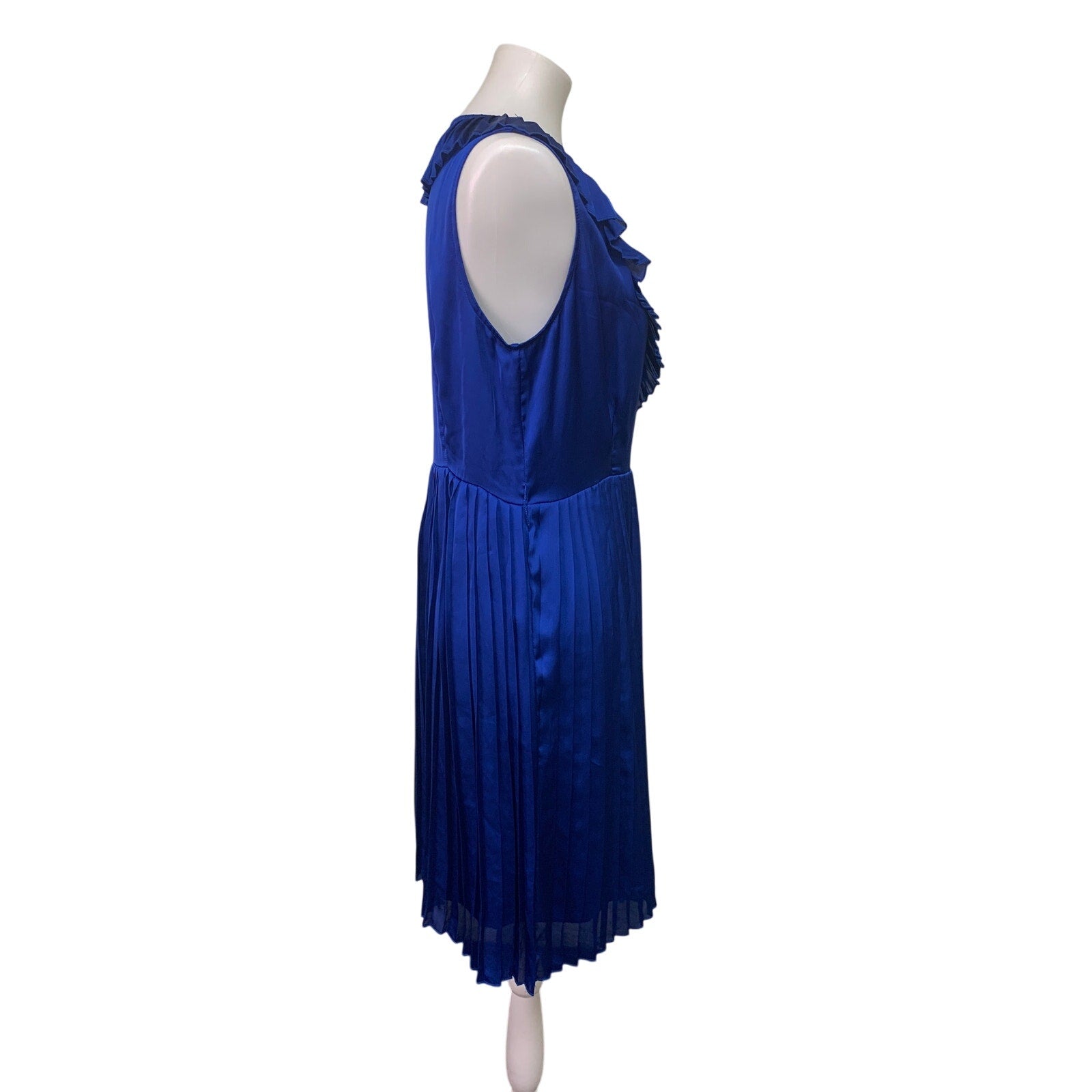 Apt 9 Womens Medium Sleeveless Pleated Ruffle Royal Blue Deep V Sheath Dress
