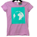 New Upcycled Hand Printed Youth Large 10/12 Purple Save Earth Short Sleeve Tee