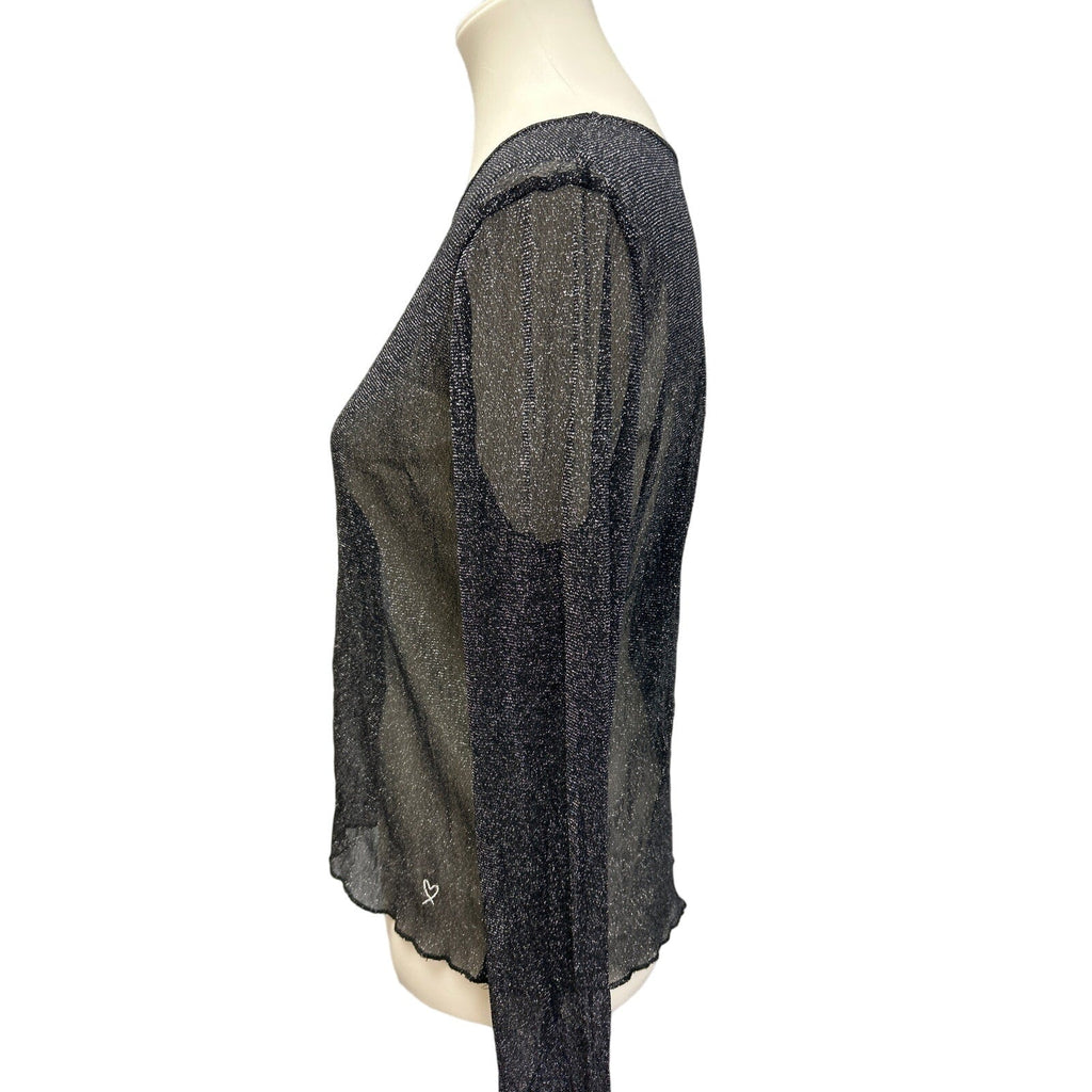 Victoria's Secret Womens Medium Long Sleeve Sheer Black Metallic Top Blouse