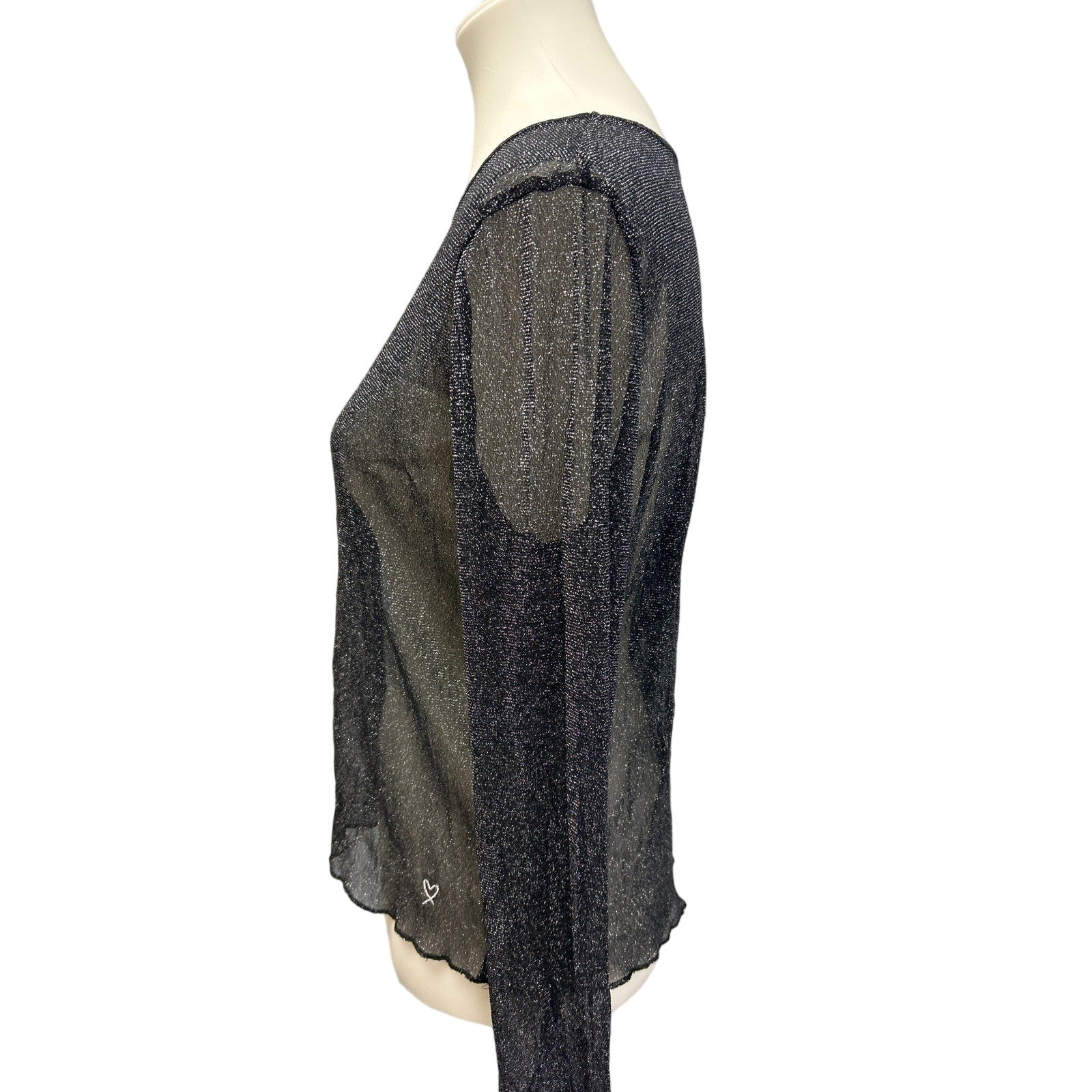 Victoria's Secret Womens Medium Long Sleeve Sheer Black Metallic Top Blouse
