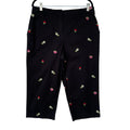 JM Collection Womens Size 16 Black Embroidered Fruit Stretch Cotton Capri Pants