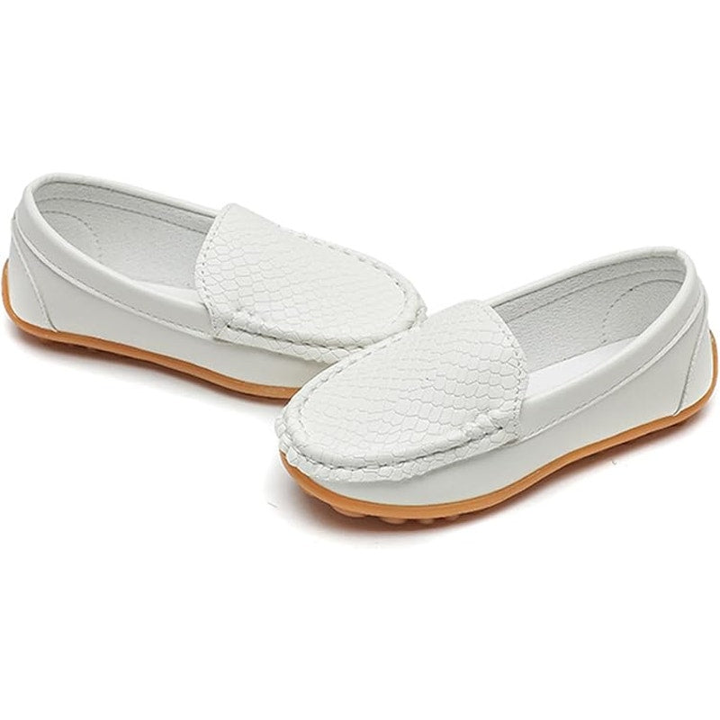 New Fudaolee Baby Boy Size 5.5 White Faux Leather Slip On Non Skid Loafer Shoes